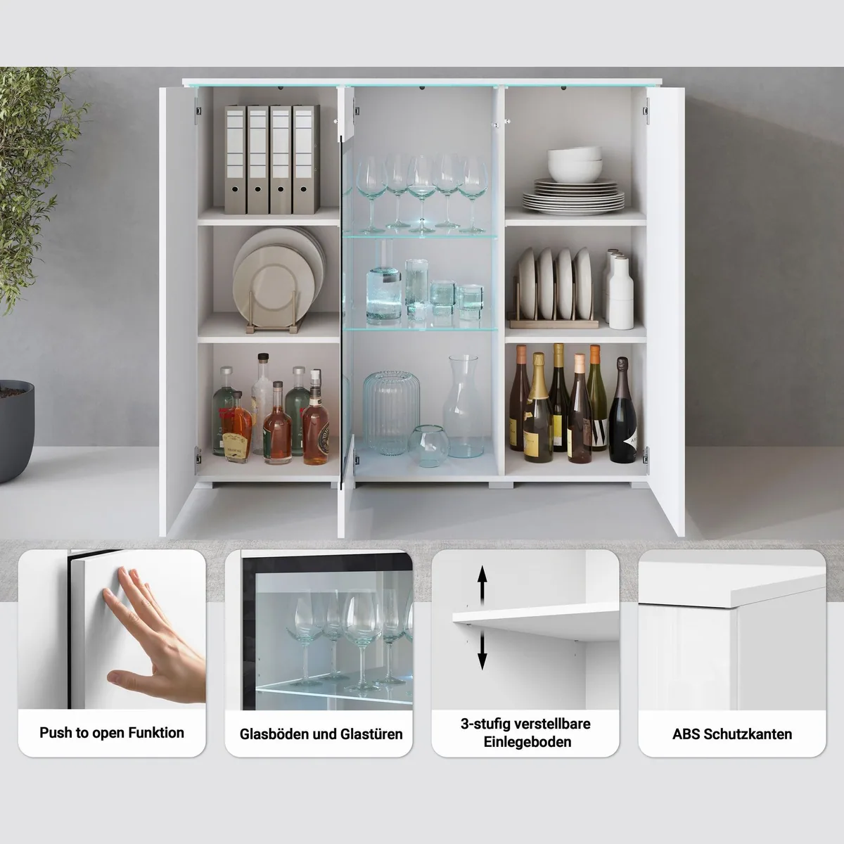 Vera Highboard, modernes Design, 4 Türen, 9 Fächer 3