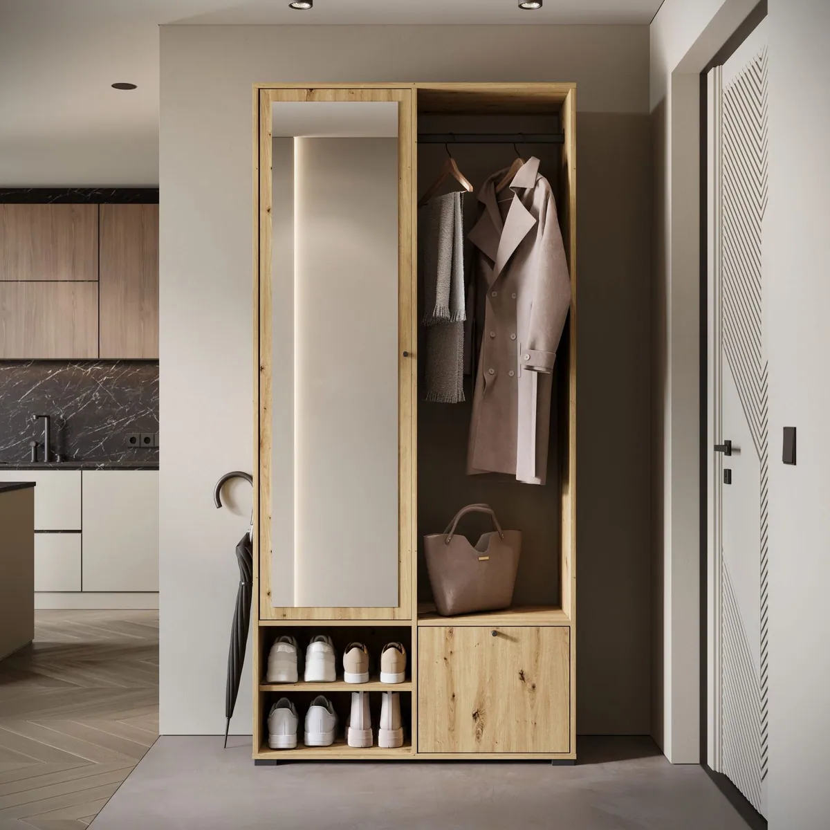 Home affaire DINO Kompaktgarderobe, vielseitig mit Spiegel und Kleiderstange — 90 cm, flexibler Türanschlag 2
