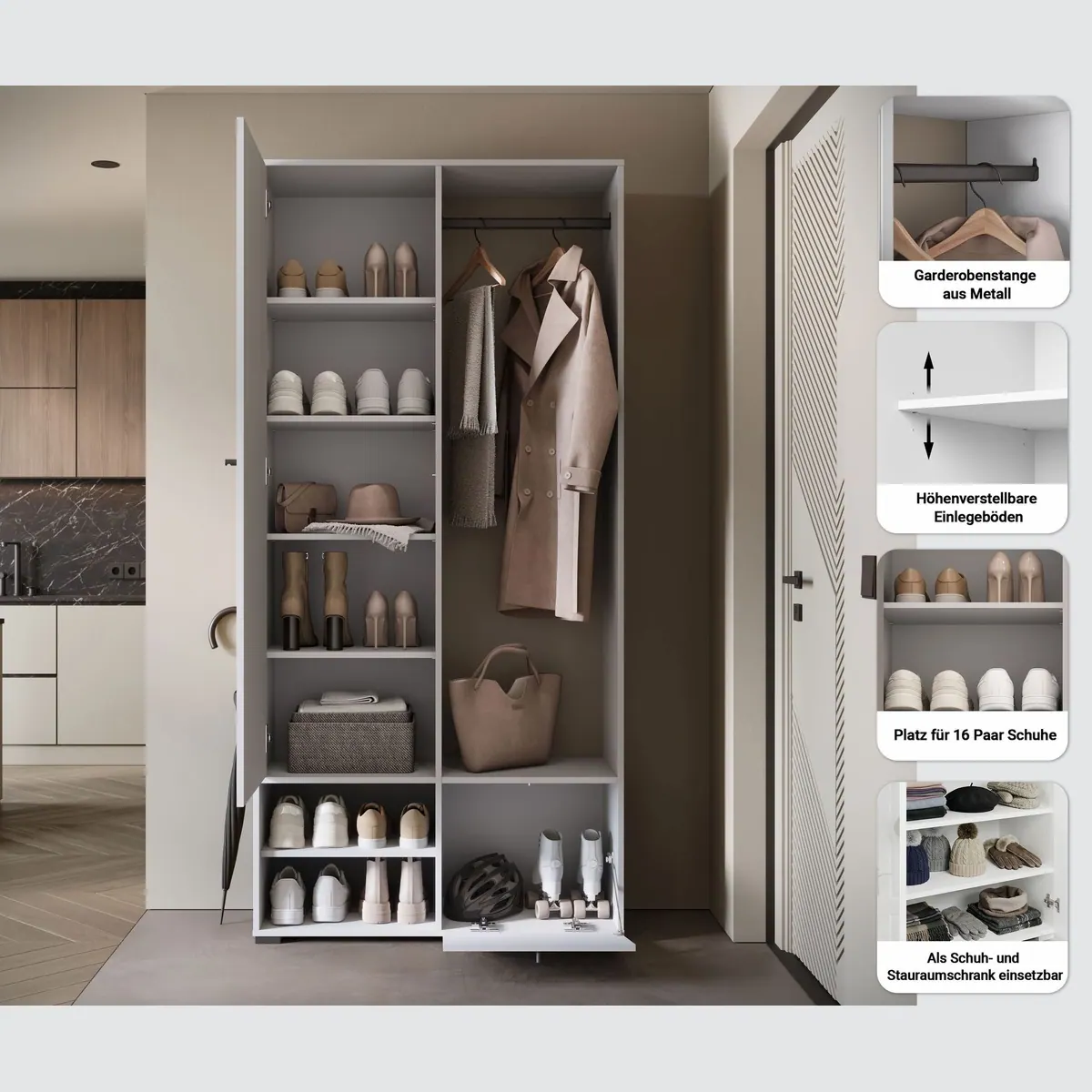 Home affaire DINO Kompaktgarderobe, vielseitig mit Spiegel und Kleiderstange — 90 cm, flexibler Türanschlag 3