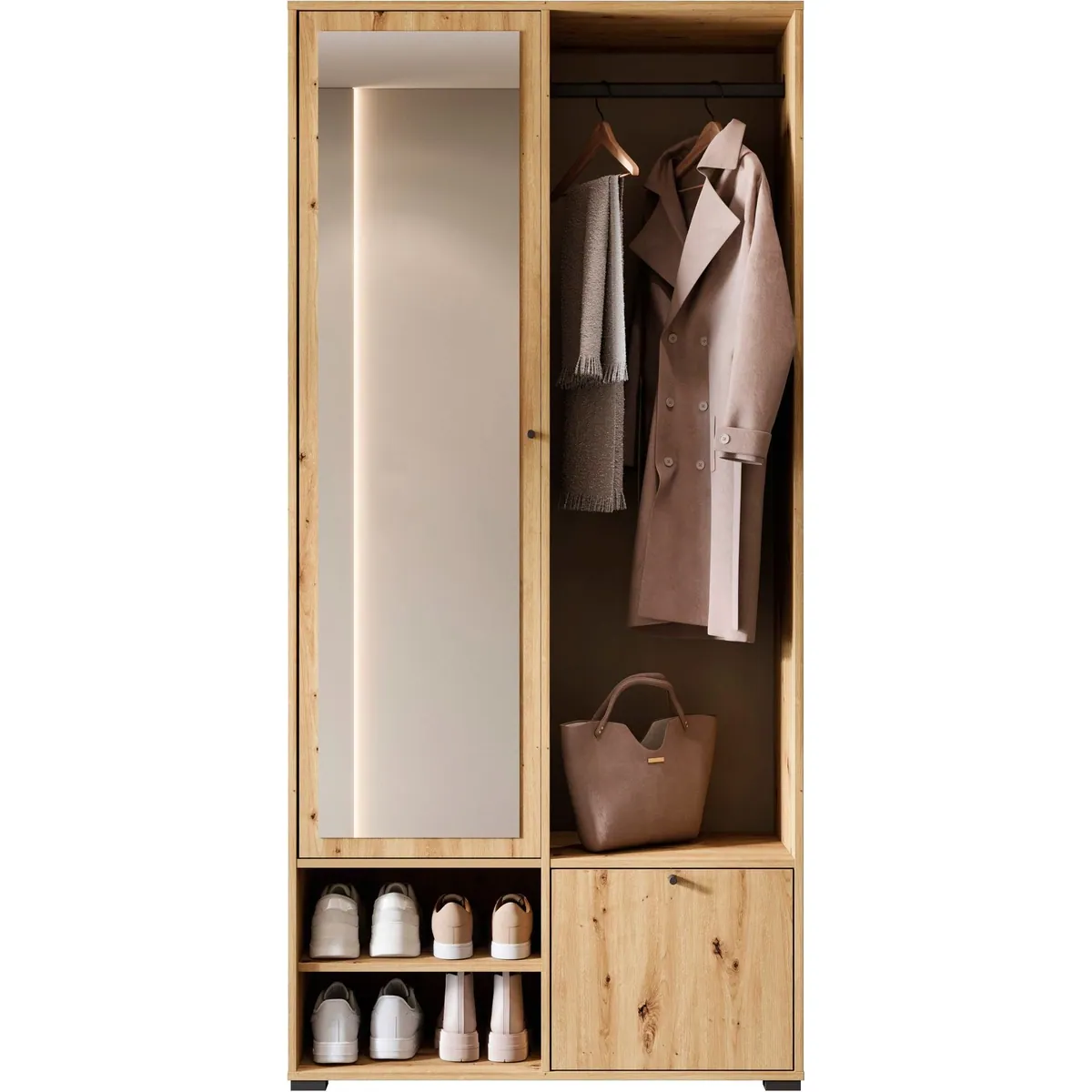 Home affaire DINO Kompaktgarderobe, vielseitig mit Spiegel und Kleiderstange — 90 cm, flexibler Türanschlag 4