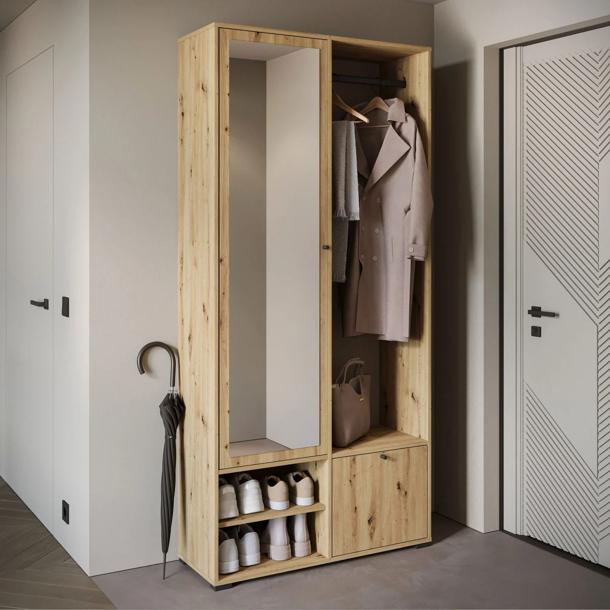 Home affaire DINO Kompaktgarderobe, vielseitig mit Spiegel und Kleiderstange — 90 cm, flexibler Türanschlag 5