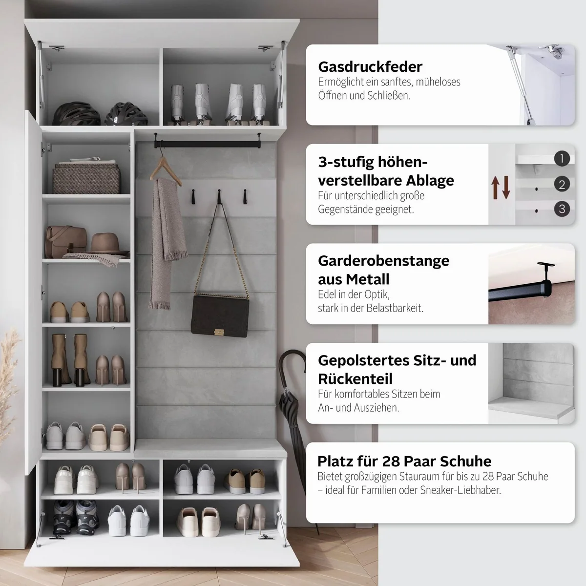 Home affaire Garderoben-Set TEJO, multifunktional mit Spiegel und Sitzbank 3