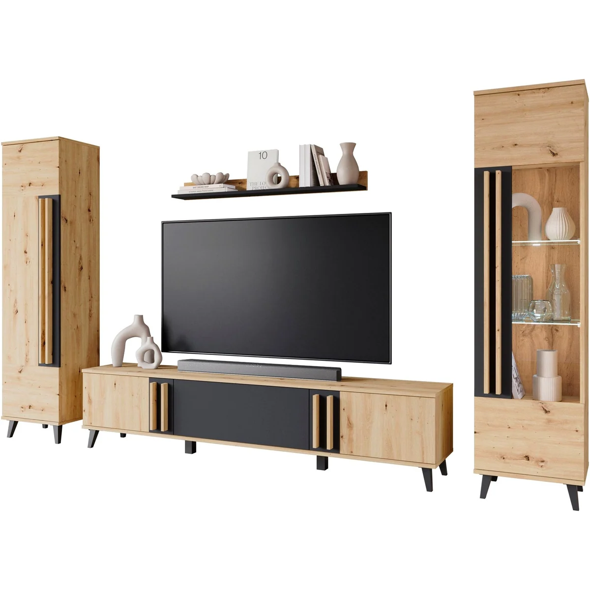 Home affaire Wohnwand Helsinki, modernes Design mit verglaster Vitrine — vierteilig, verstellbare Einlegeböden 2