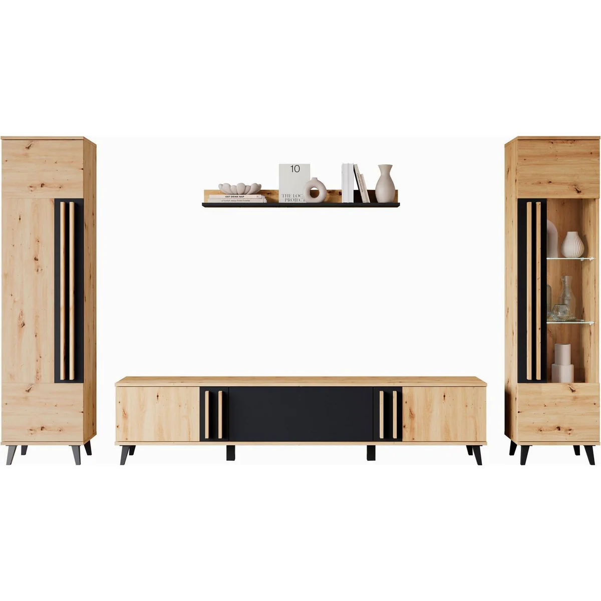 Home affaire Wohnwand Helsinki, modernes Design mit verglaster Vitrine — vierteilig, verstellbare Einlegeböden 5
