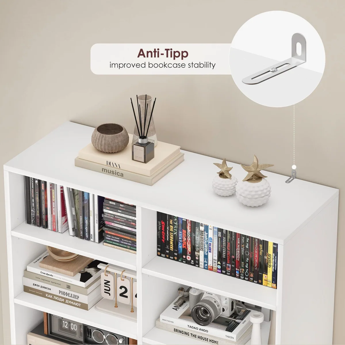 HOMECHO Bücherregal, 185,5 cm hoch, 14 Fächer, 2 Schubladen, verstellbare Böden 4