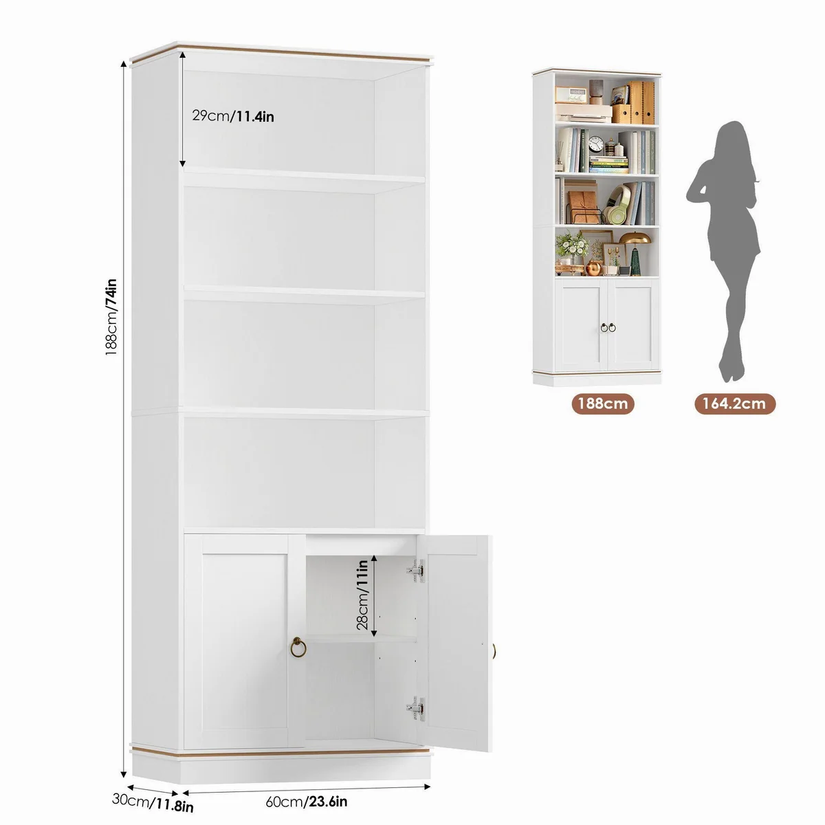HOMECHO Bücherregal, 188 cm hoch, 7 Ebenen, verstellbare Einlegeböden 2