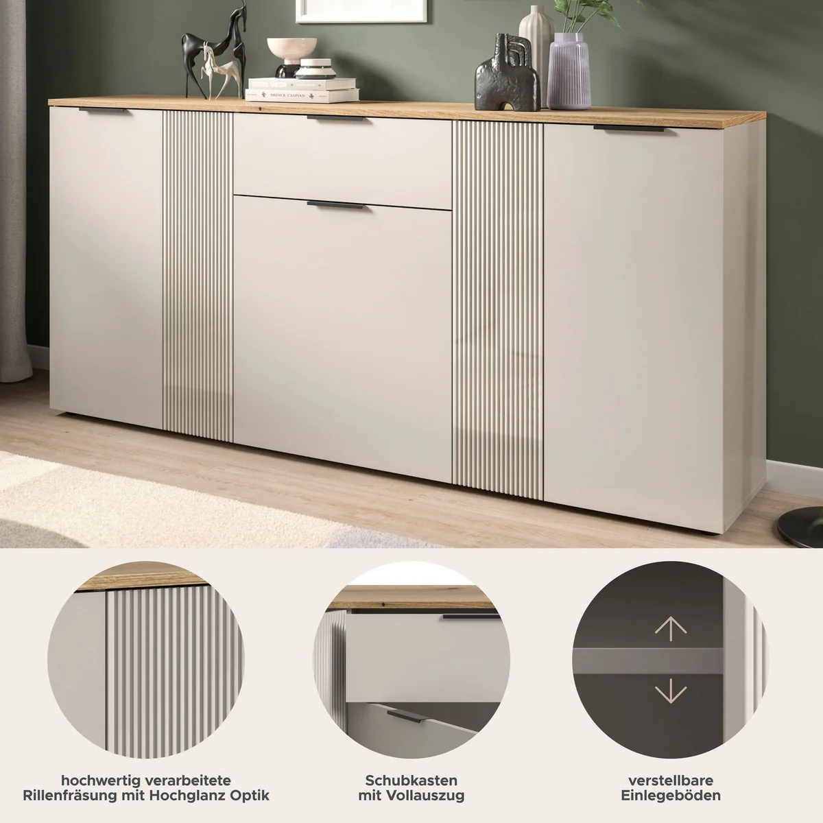 Home affaire EDIL Sideboard, modernes Design, viel Stauraum — 2 Türen, 4 Schubkästen, 140 cm breit 3