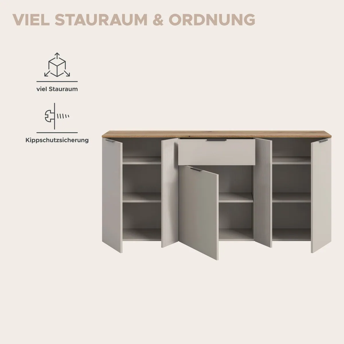 Home affaire EDIL Sideboard, modernes Design, viel Stauraum — 2 Türen, 4 Schubkästen, 140 cm breit 4