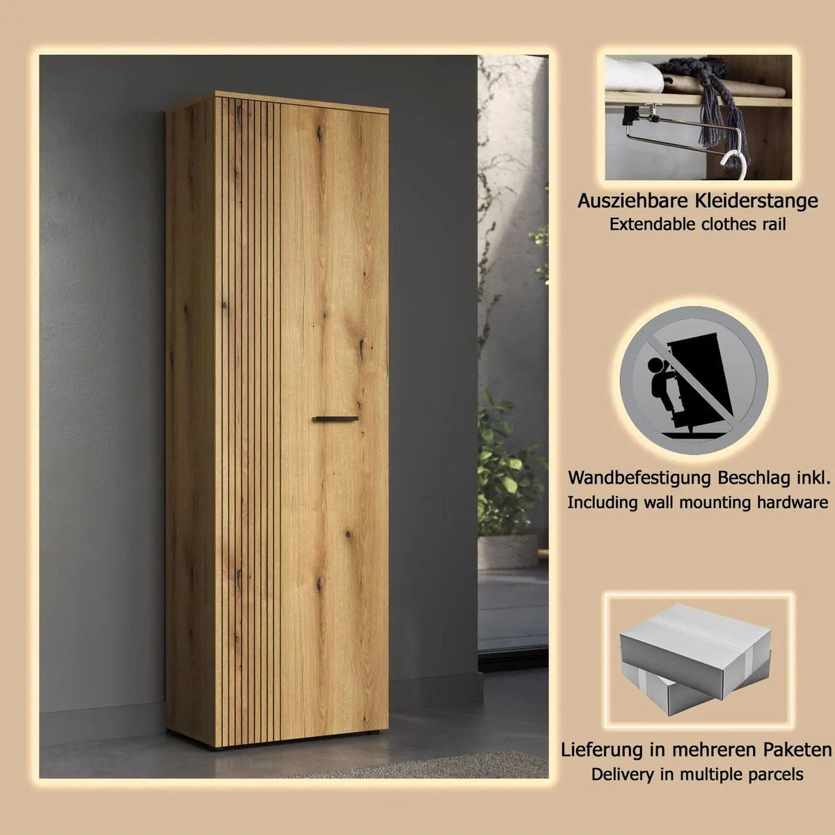 Home affaire Garderobenschrank Amrum, flexibles Design mit 2 Türen und 1 Kleiderstange 5