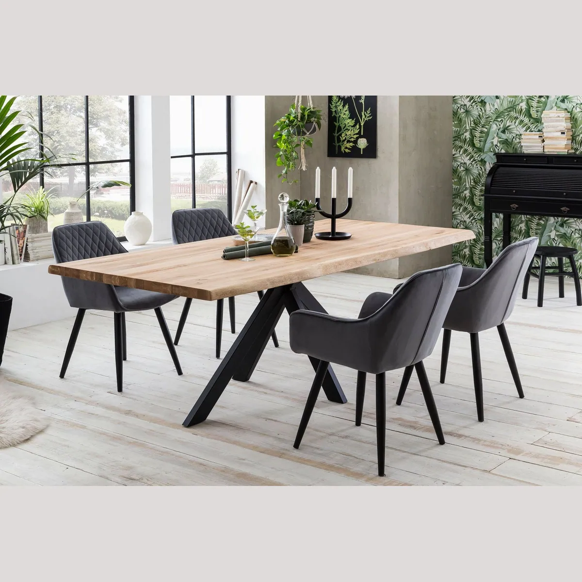 Home affaire Esstisch Tristan, Massivholz Wildeiche, modernes Design mit Baumkante 2