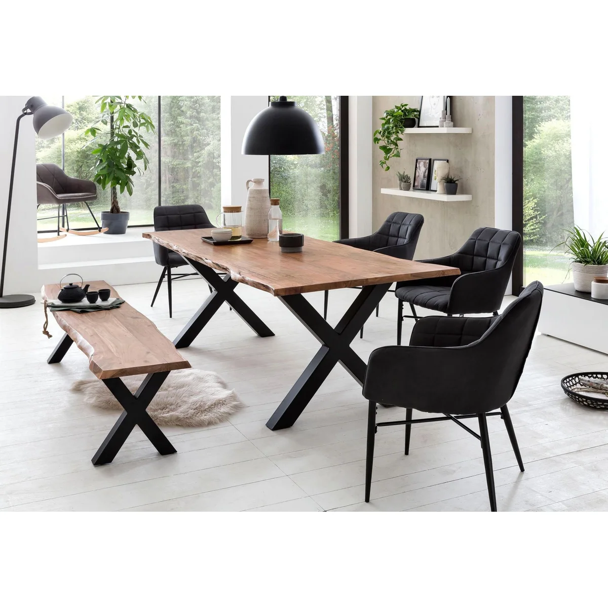 Home affaire Esstisch Manhattan, massives Akazienholz, robustes Metallgestell
