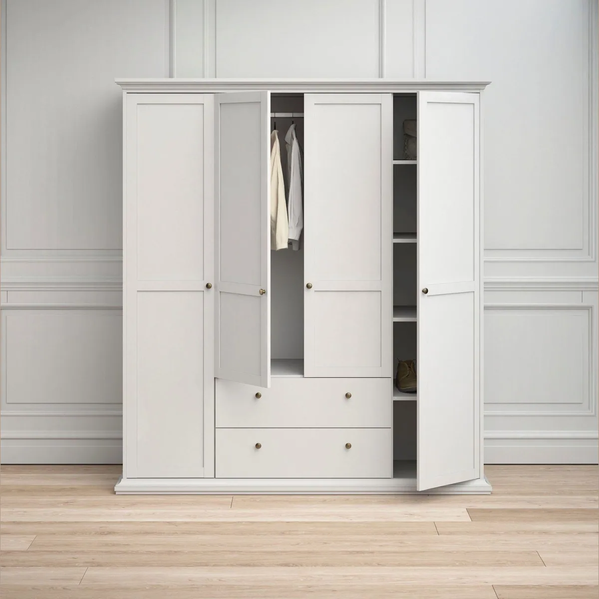 Home affaire Kleiderschrank Paris, Landhausstil, viel Stauraum — 4 Türen, Schubladen, optimale Ordnung 3