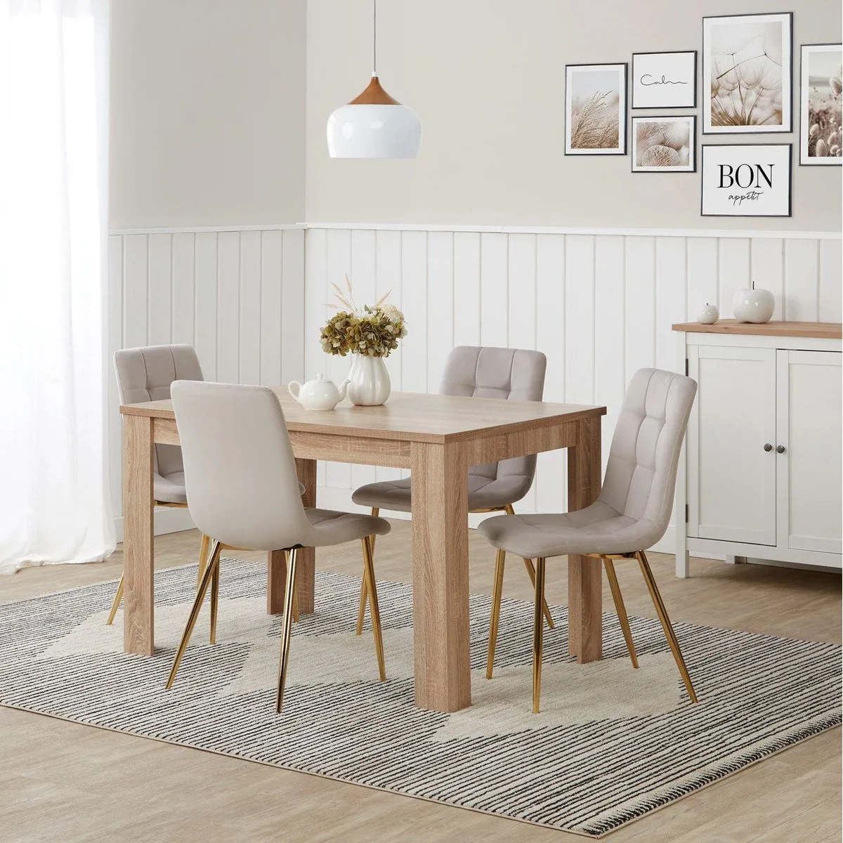 Homestyle4u Essgruppe 5-tlg., ausziehbarer Esstisch mit 4 Stühlen, Grau Samt