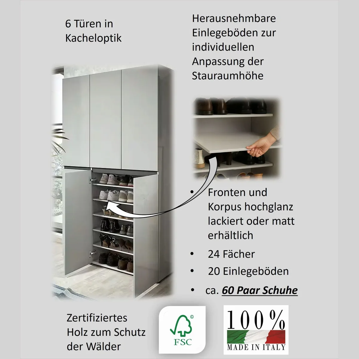 Home affaire Schuhschrank MISTER, elegantes Design, 24 Fächer, Hochglanz lackiert 5