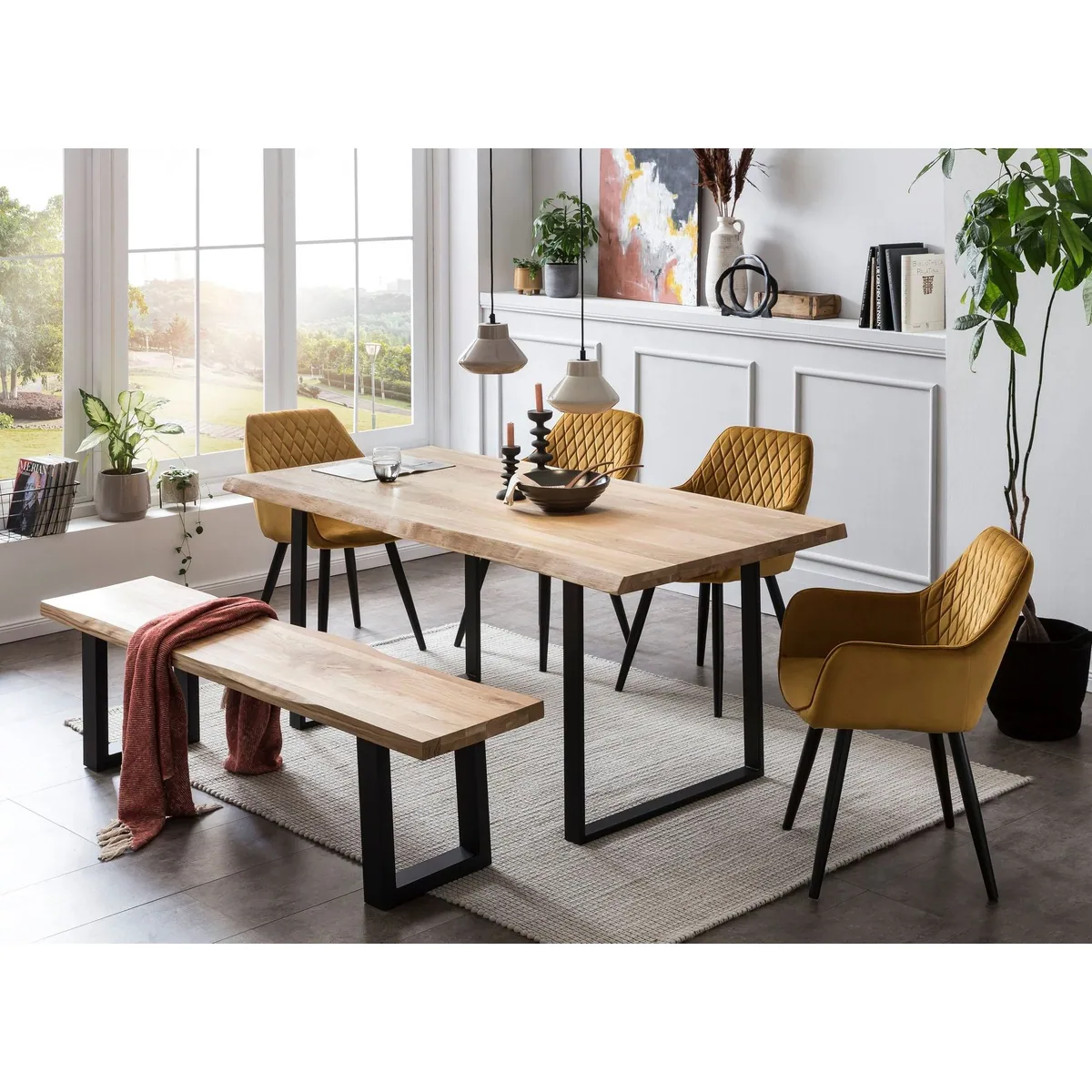 Home affaire Esstisch Tristano, massive Eiche, rustikale Baumkante 5