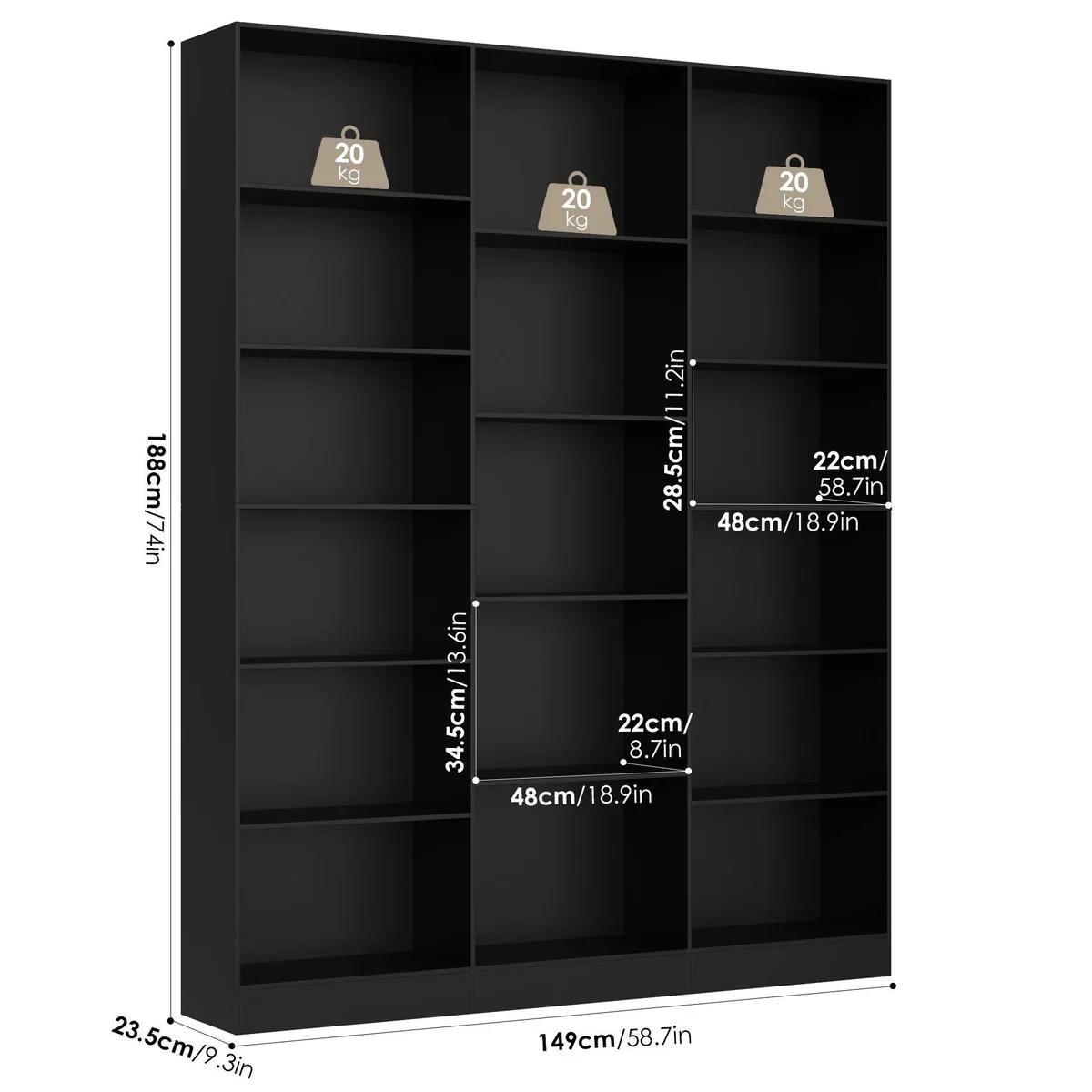Homfa Bücherregal 188cm, 17 Fächer, vielseitig einsetzbar 4