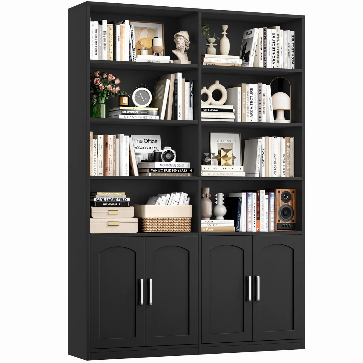 Homfa Bücherregal, 8 offene Fächer, 4 Türen, robustes Holz — 115x27x185,5 cm