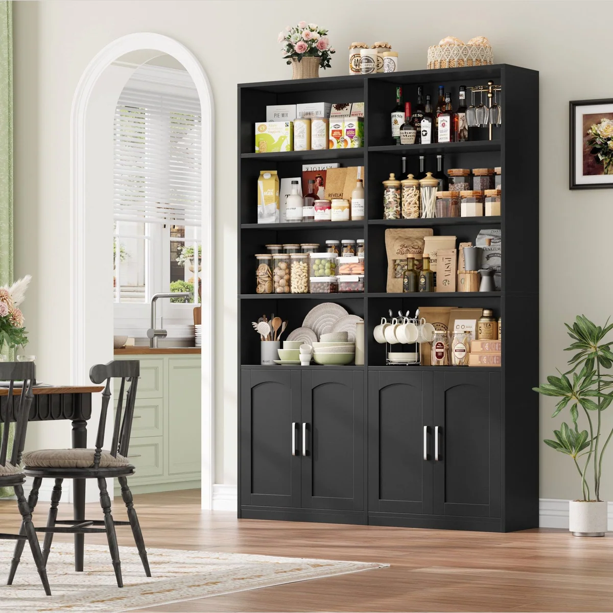 Homfa Bücherregal, 8 offene Fächer, 4 Türen, robustes Holz — 115x27x185,5 cm 4
