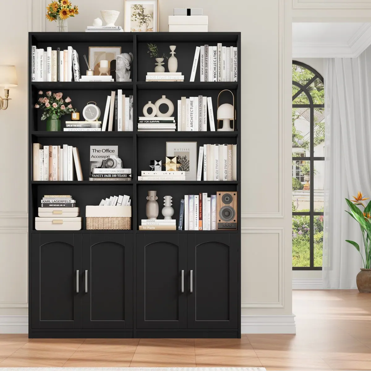 Homfa Bücherregal, 8 offene Fächer, 4 Türen, robustes Holz — 115x27x185,5 cm 5
