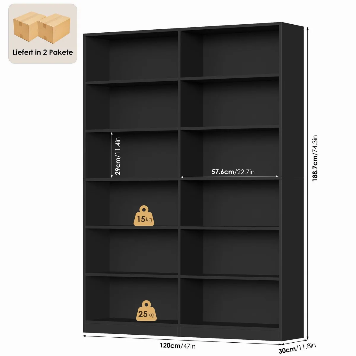 Homfa Bücherregal, 12 Fächer, stilvolles Design für jeden Raum 3