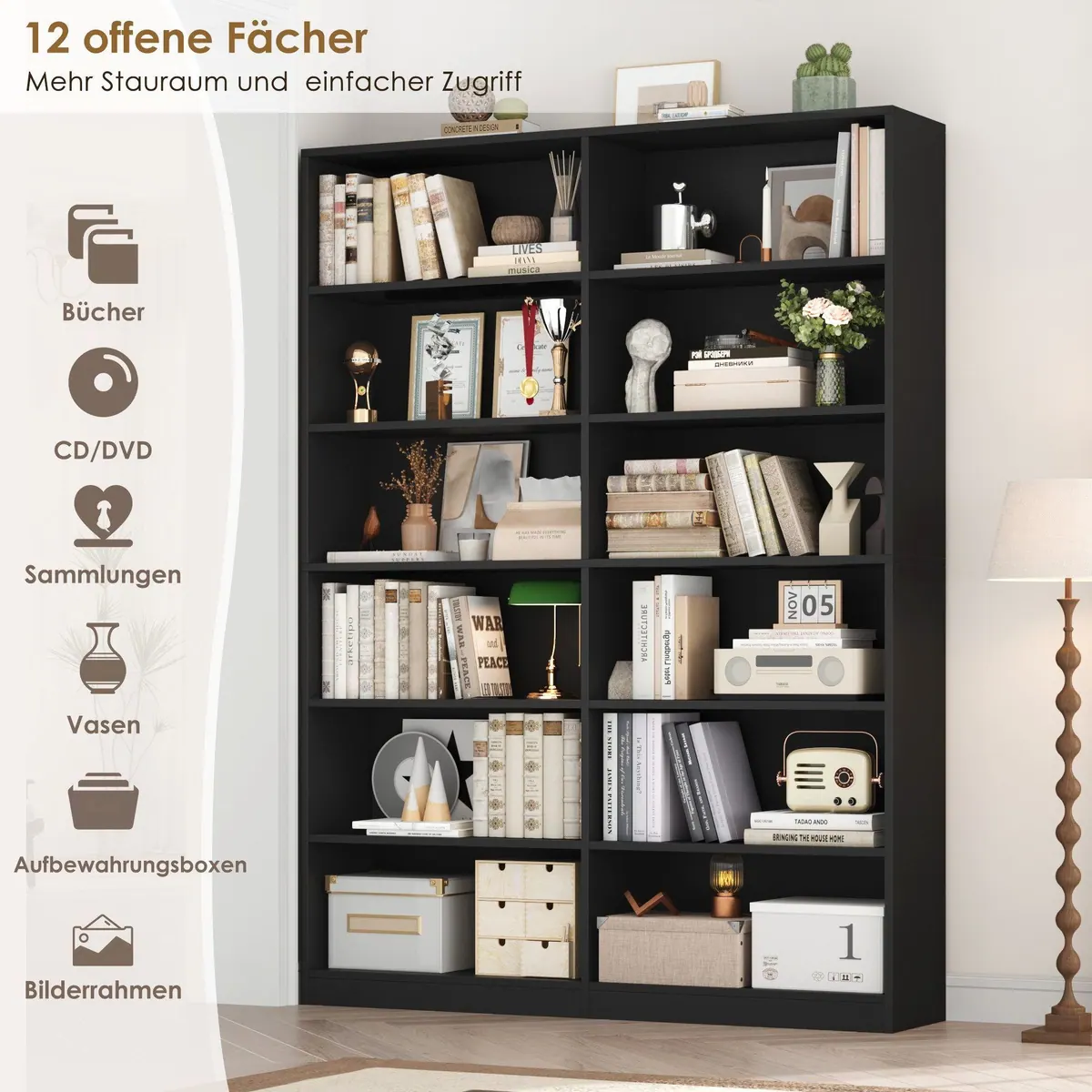 Homfa Bücherregal, 12 Fächer, stilvolles Design für jeden Raum 5