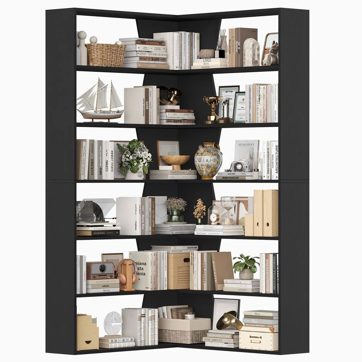 Homfa Bücherregal Eckregal, 6 Ebenen aus Holz, 90x90x190,5 cm
