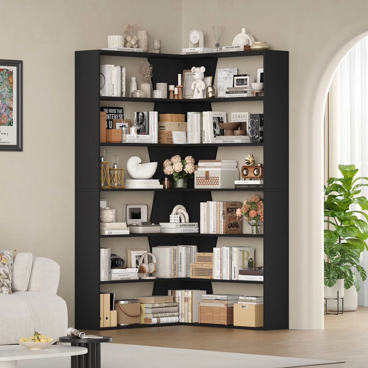 Homfa Bücherregal Eckregal, 6 Ebenen aus Holz, 90x90x190,5 cm 3