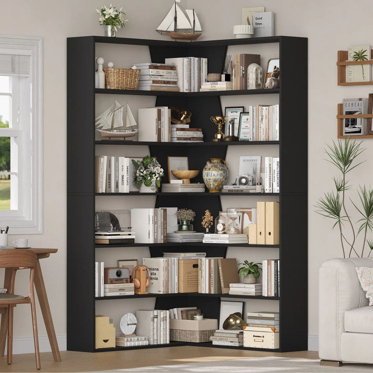 Homfa Bücherregal Eckregal, 6 Ebenen aus Holz, 90x90x190,5 cm 4