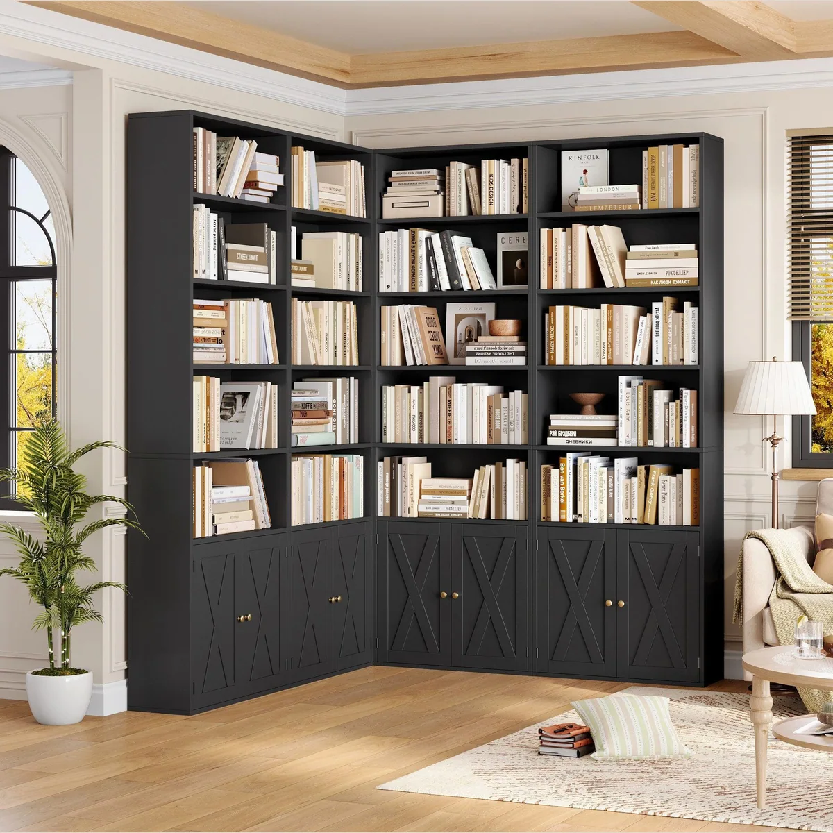 Homfa Bücherregal, 5 offene Fächer, 2 Türen, verstellbar, 60x23,5x209cm 4