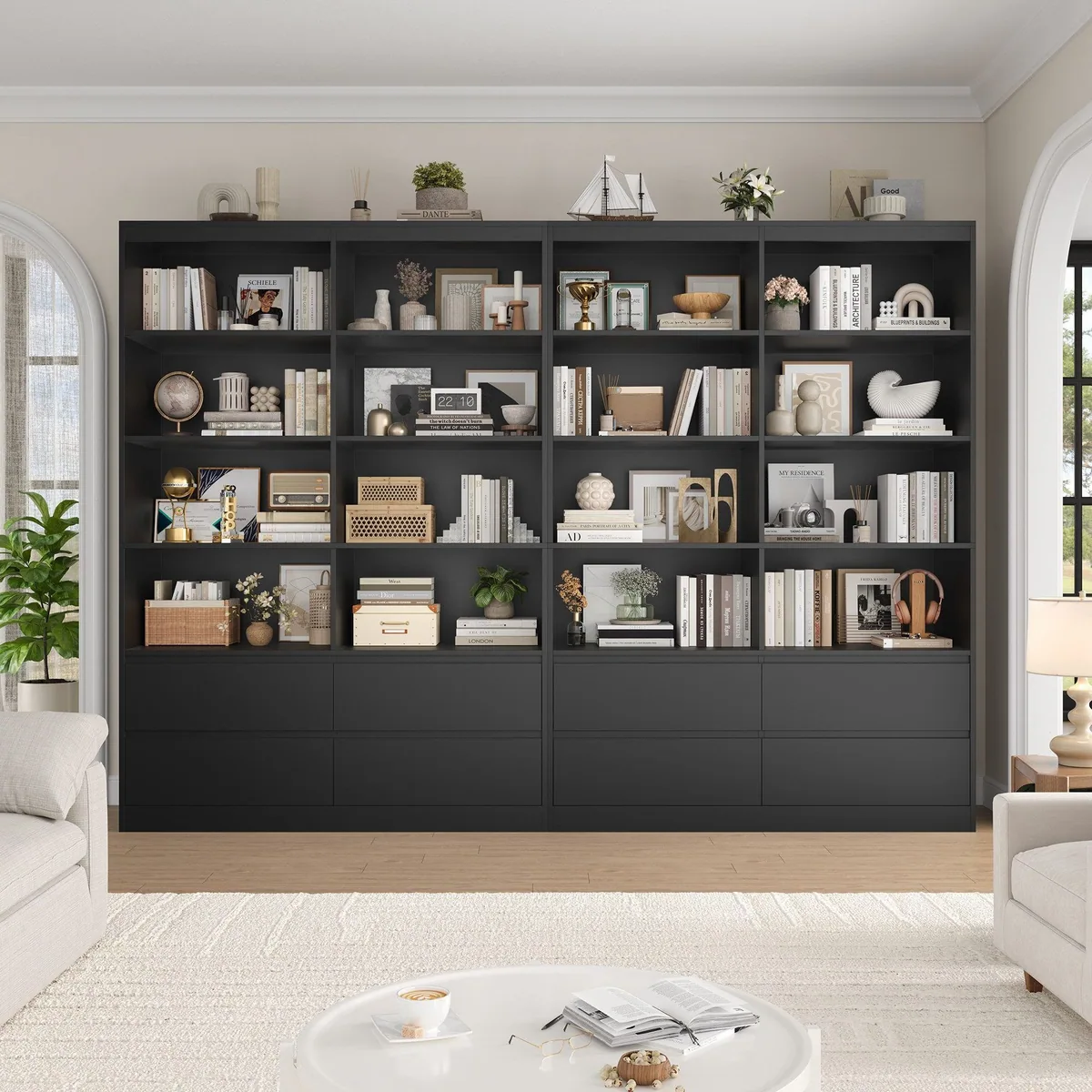 Homfa Bücherregal Hochschrank, 8 Fächer und 4 Schubladen — stilvoller Raumteiler für Ihr Zuhause 5