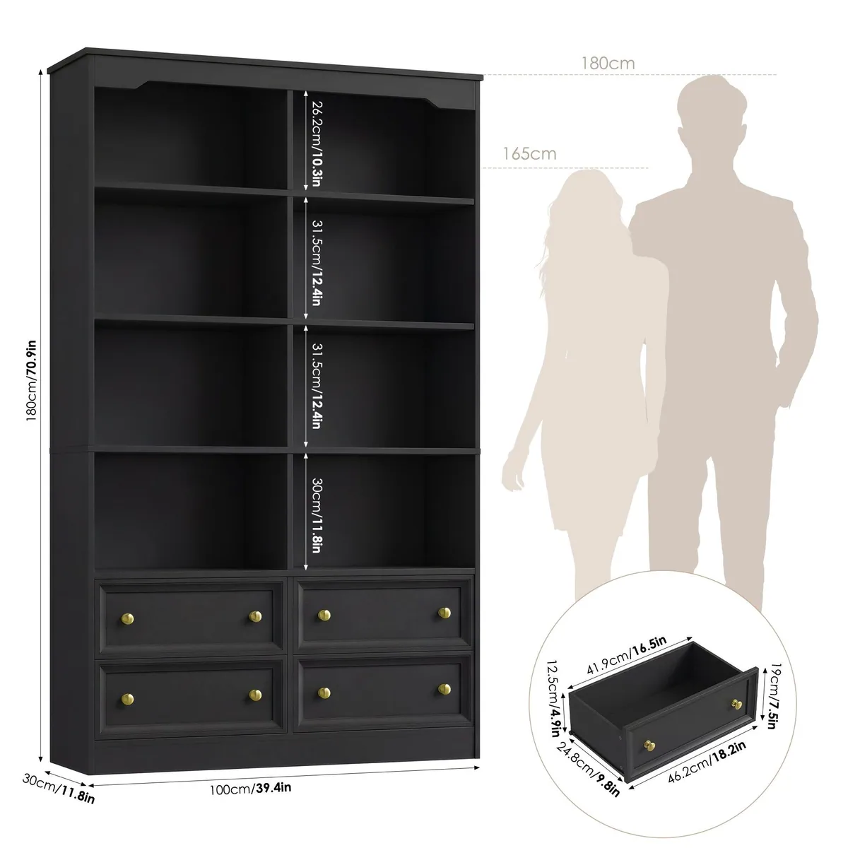 Homfa Bücherregal 180 cm, elegantes Design, vielseitiger Stauraum, stabil und pflegeleicht 2