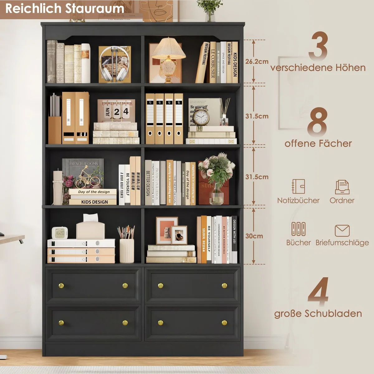 Homfa Bücherregal 180 cm, elegantes Design, vielseitiger Stauraum, stabil und pflegeleicht 4