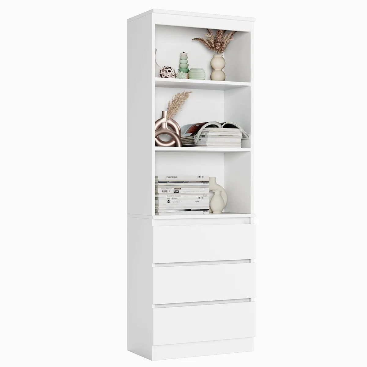 Homfa Hochschrank Bücherregal, elegantes Design mit 3 Schubladen