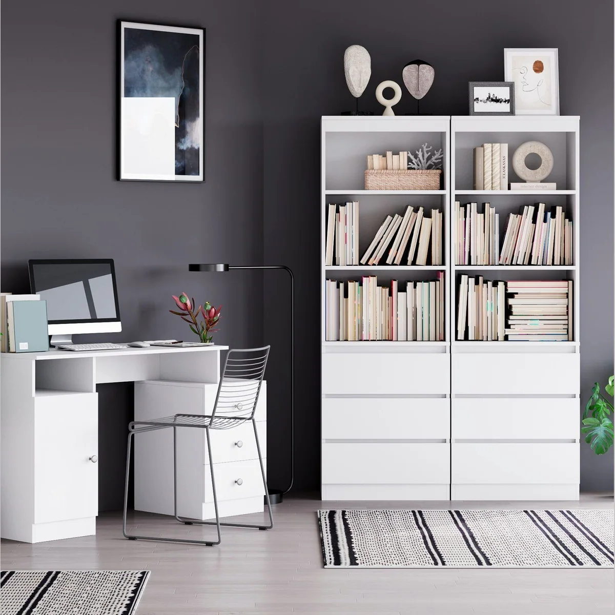 Homfa Hochschrank Bücherregal, elegantes Design mit 3 Schubladen 3