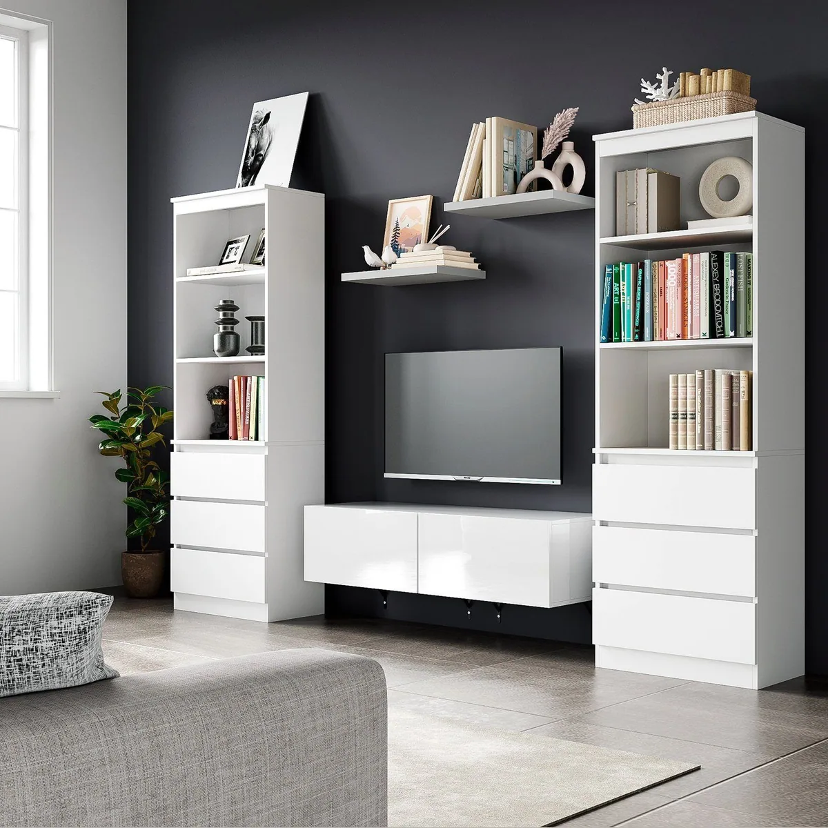 Homfa Hochschrank Bücherregal, elegantes Design mit 3 Schubladen 4