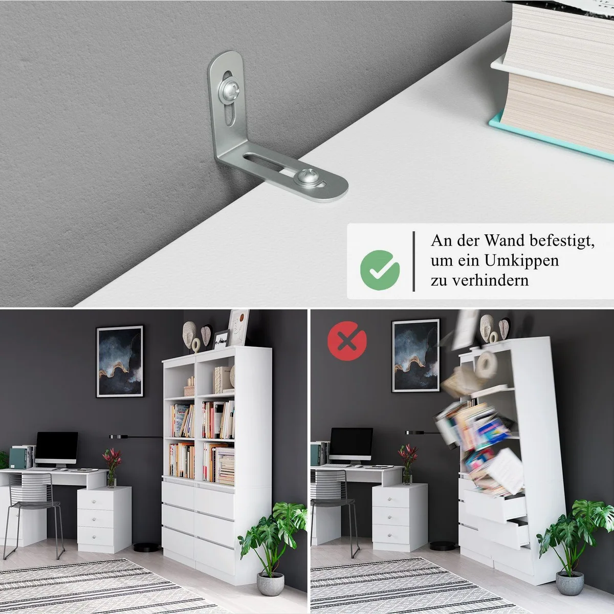 Homfa Hochschrank Bücherregal, elegantes Design mit 3 Schubladen 5