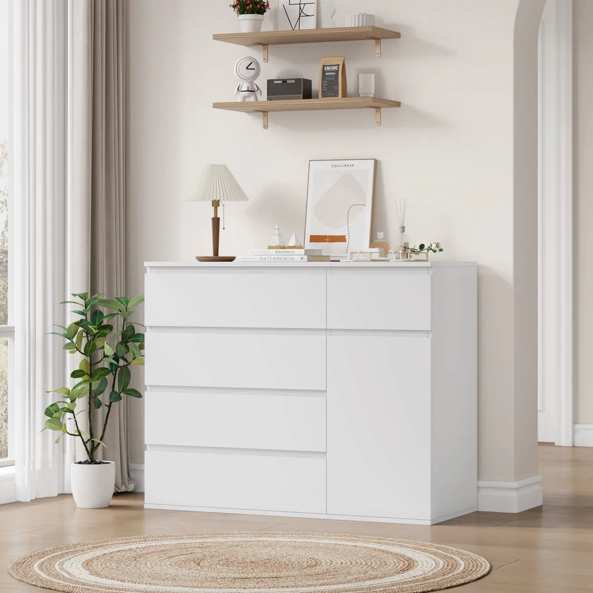 Homfa Kommode Weiß, 5 Schubladen & 1 Tür, vielseitig einsetzbar — ideal für jedes Zuhause 2