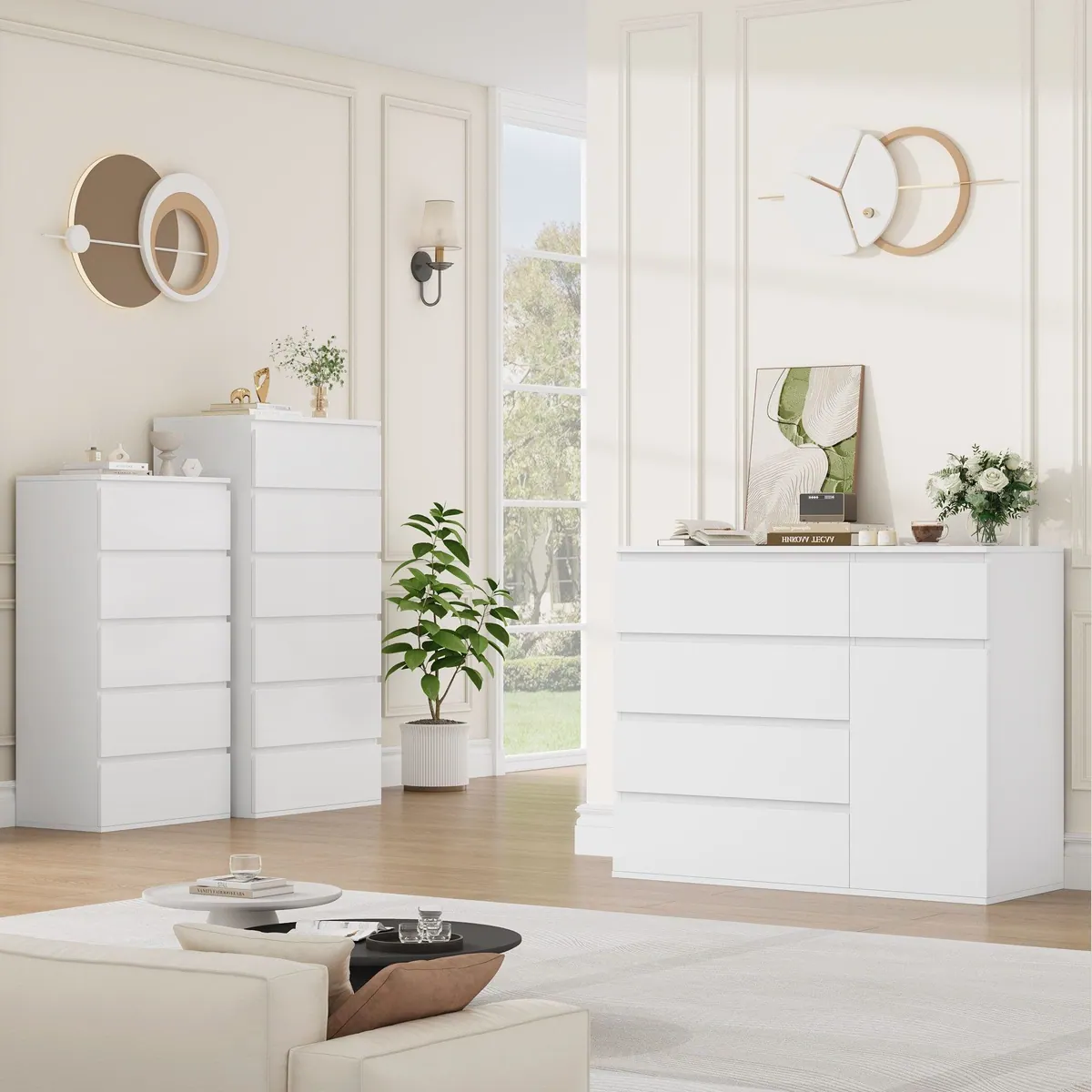Homfa Kommode Weiß, 5 Schubladen & 1 Tür, vielseitig einsetzbar — ideal für jedes Zuhause 3