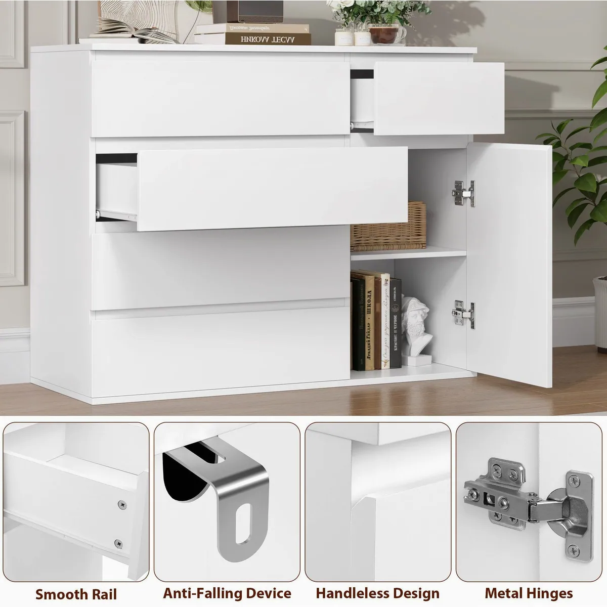 Homfa Kommode Weiß, 5 Schubladen & 1 Tür, vielseitig einsetzbar — ideal für jedes Zuhause 5