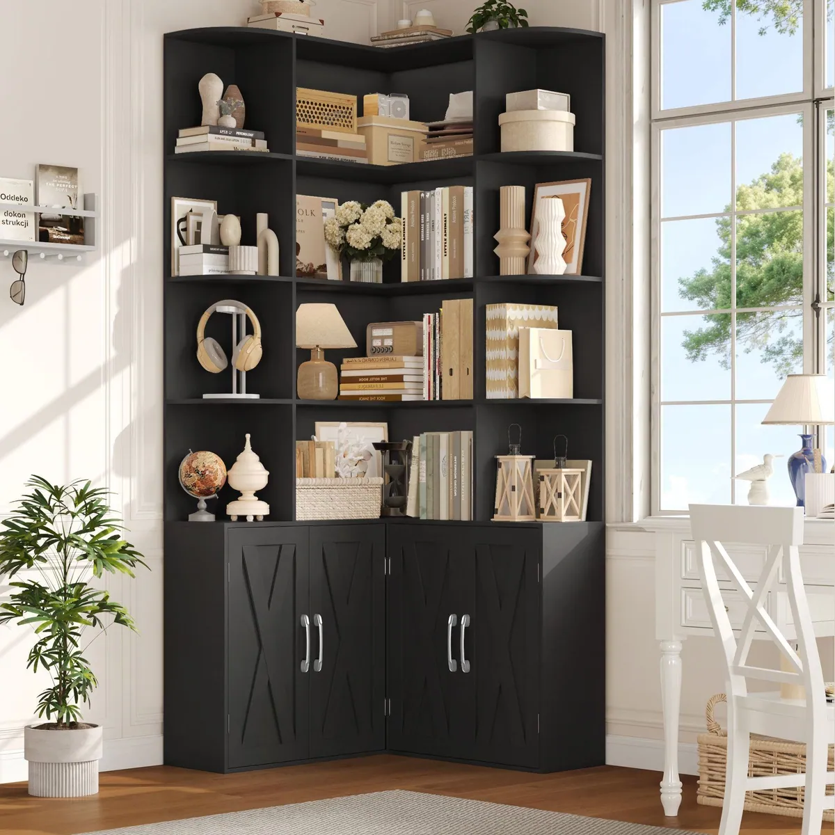 Homfa Eckregal, platzsparendes Design, vielseitige Stauraumlösung, stilvoller Landhauslook 2