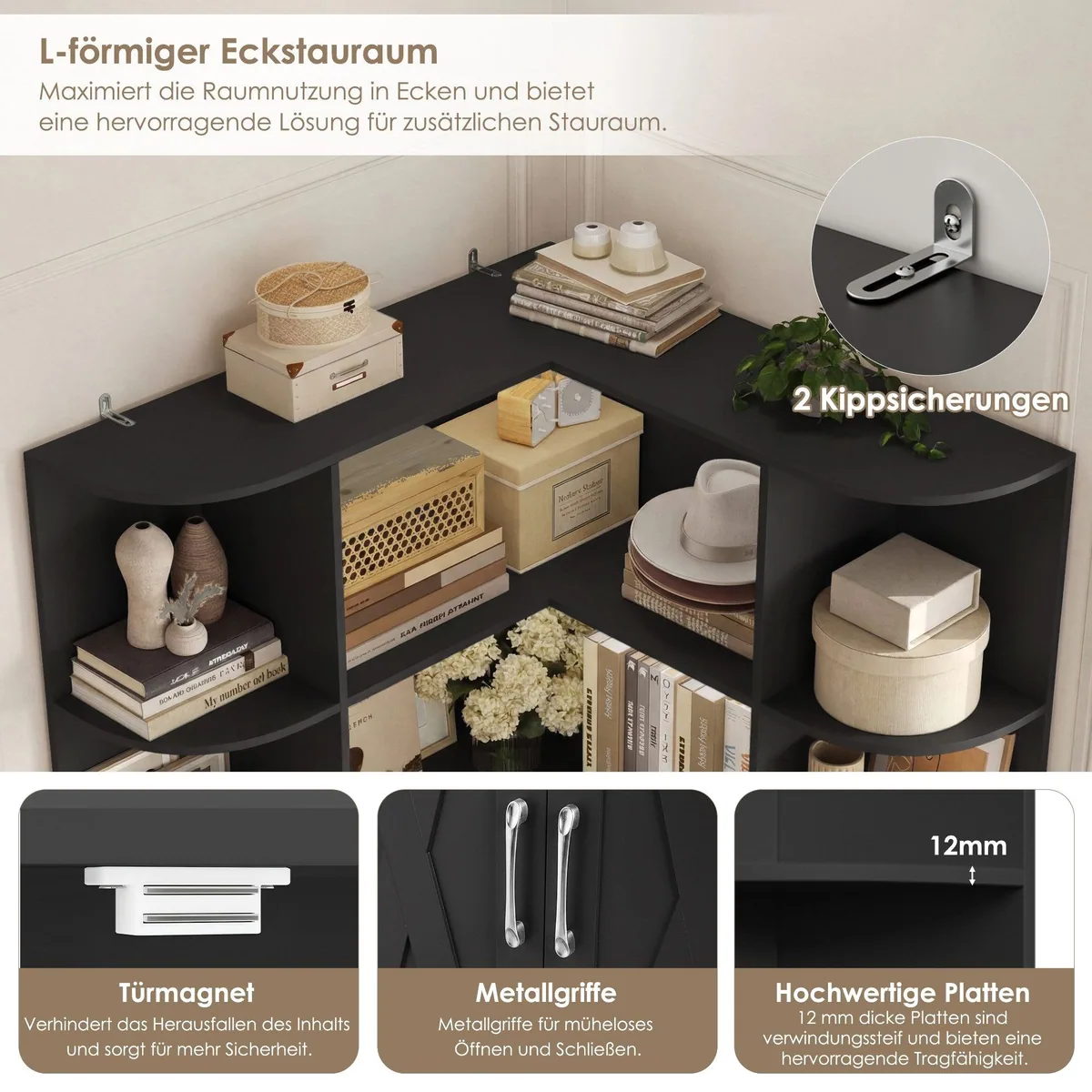 Homfa Eckregal, platzsparendes Design, vielseitige Stauraumlösung, stilvoller Landhauslook 5