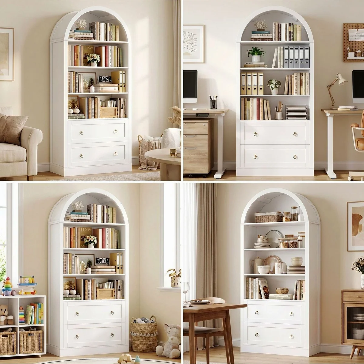 Homfa Bücherregal, geschwungene Bogenform, 8 offene Fächer & 2 Schubladen 2