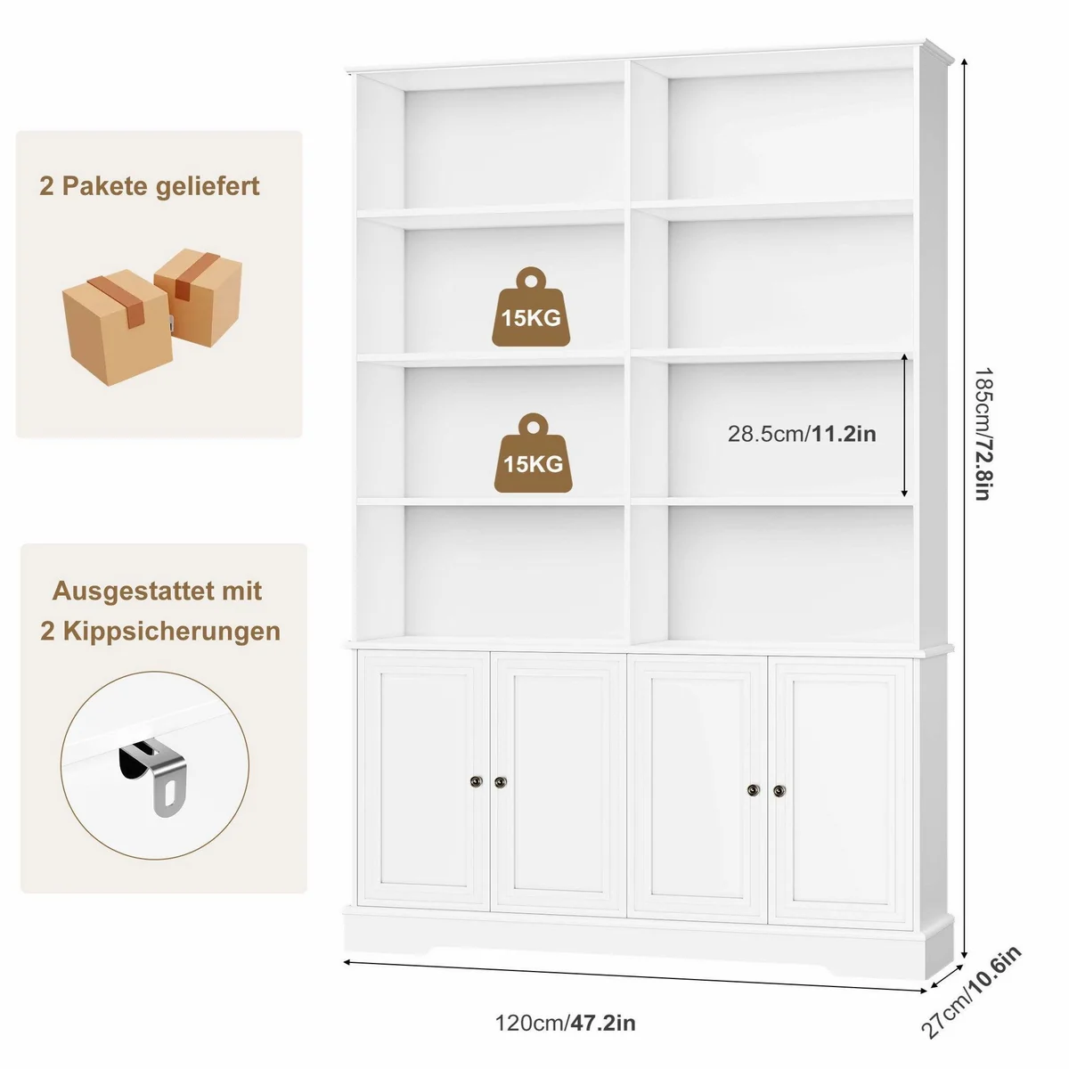 Homfa Bücherregal 185 cm, vielseitige Aufbewahrung, hochwertige Materialien 3