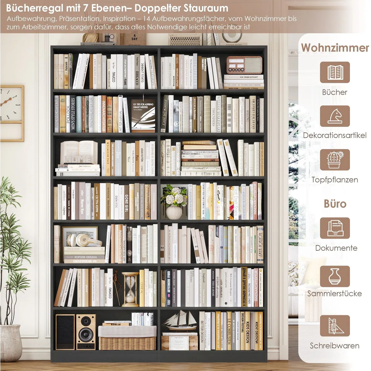 Homfa Bücherregal 212 cm hoch, 14 Fächer für vielseitige Nutzung 4