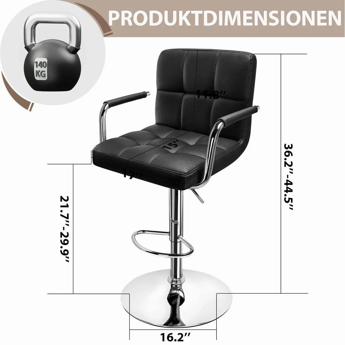 Huracan Barhocker 2er Set, Höhenverstellbar, Ergonomisch & Drehbar — für Küche, Bar und Büro 2
