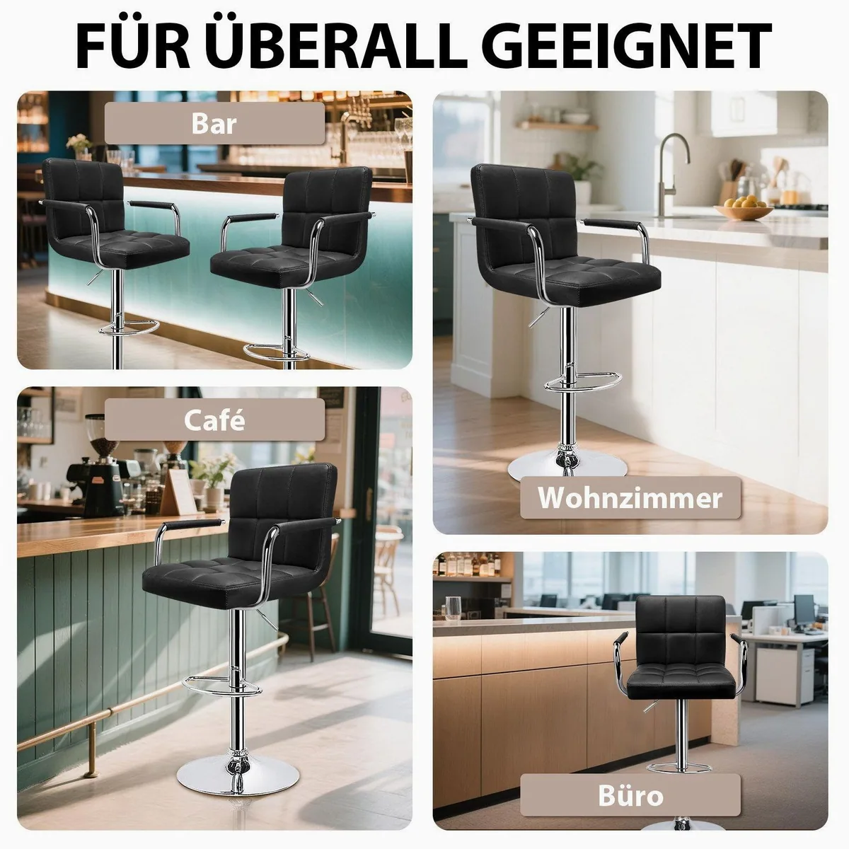 Huracan Barhocker 2er Set, Höhenverstellbar, Ergonomisch & Drehbar — für Küche, Bar und Büro 4
