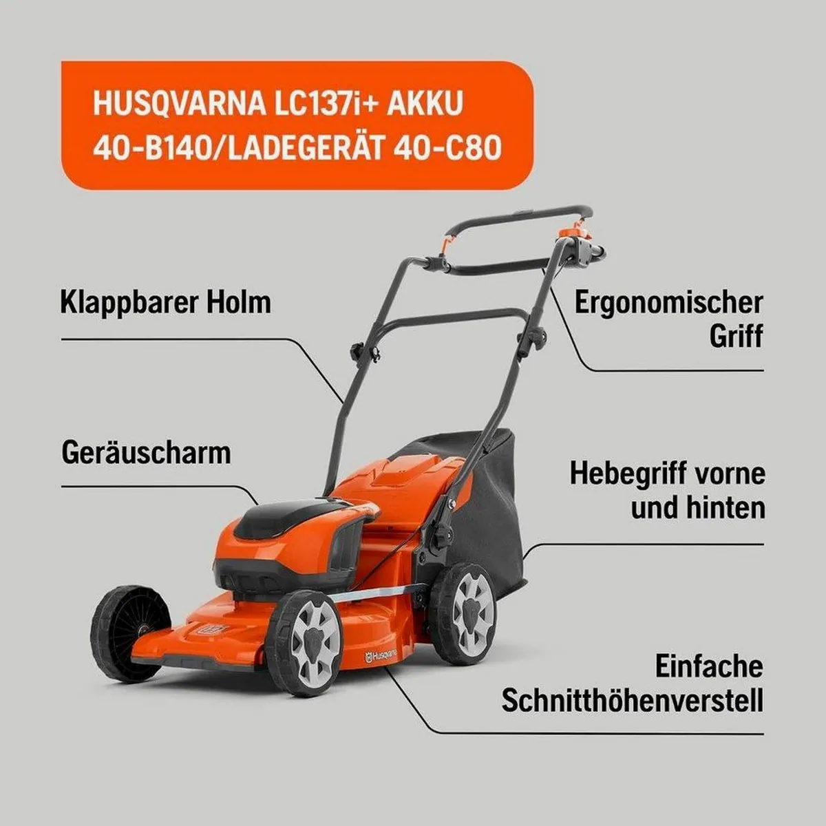 Husqvarna LC 137i Akku-Rasenmäher, leicht und kompakt, ideal für kleine Gärten bis 300 m² 3