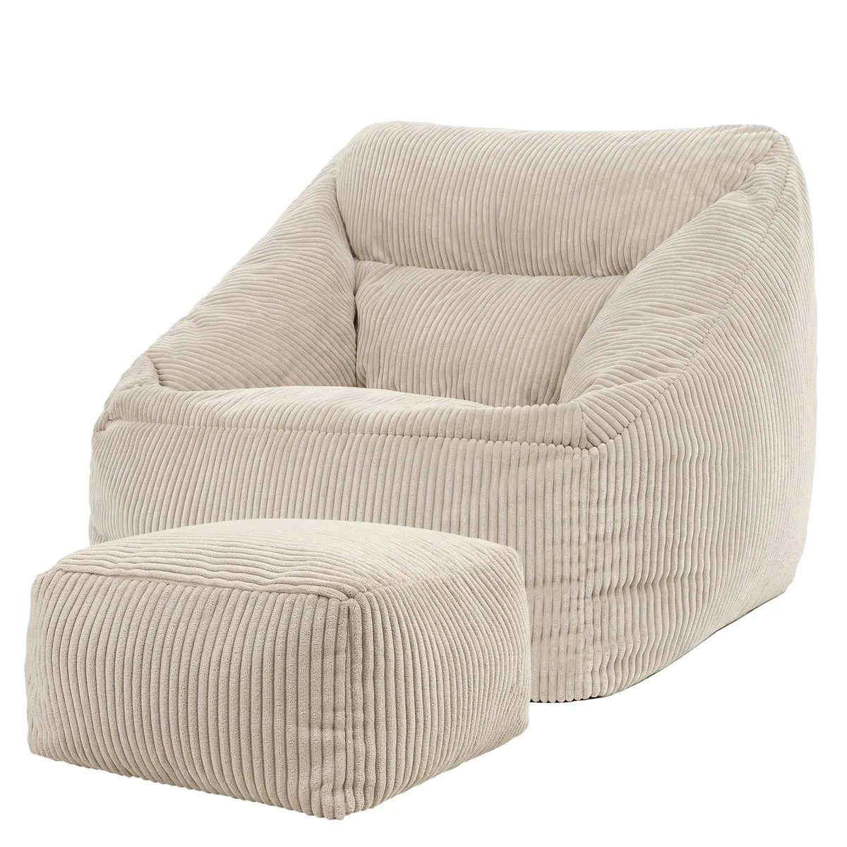 icon Natalia Sitzsack-Sessel mit Hocker, stützende Form, weicher Cordstoff — ideal für Wohnzimmer und Kinderzimmer