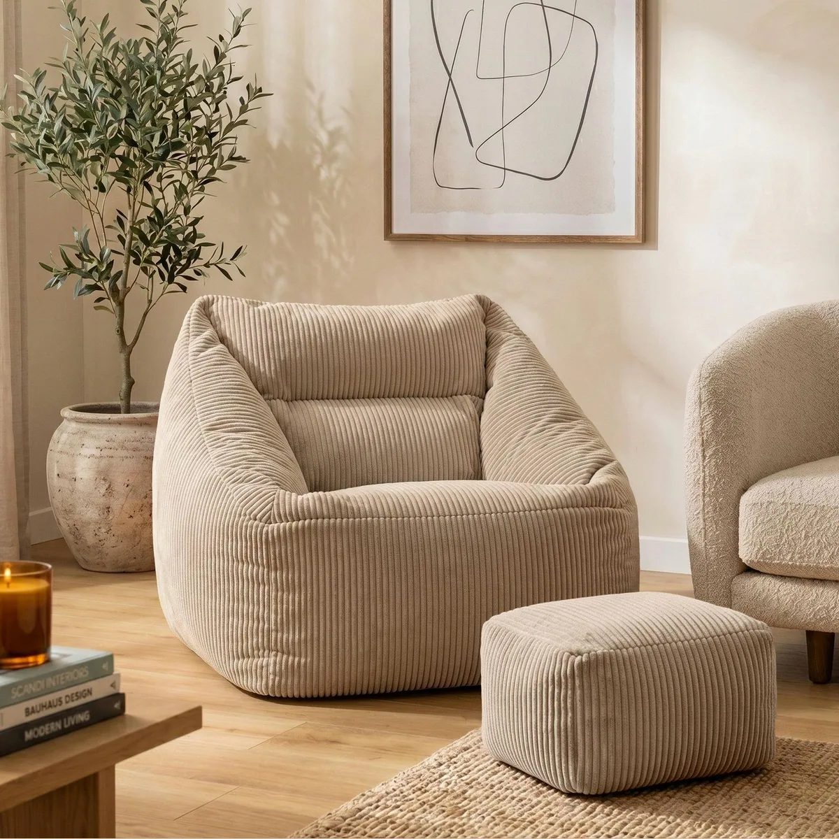 icon Natalia Sitzsack-Sessel mit Hocker, stützende Form, weicher Cordstoff — ideal für Wohnzimmer und Kinderzimmer 2