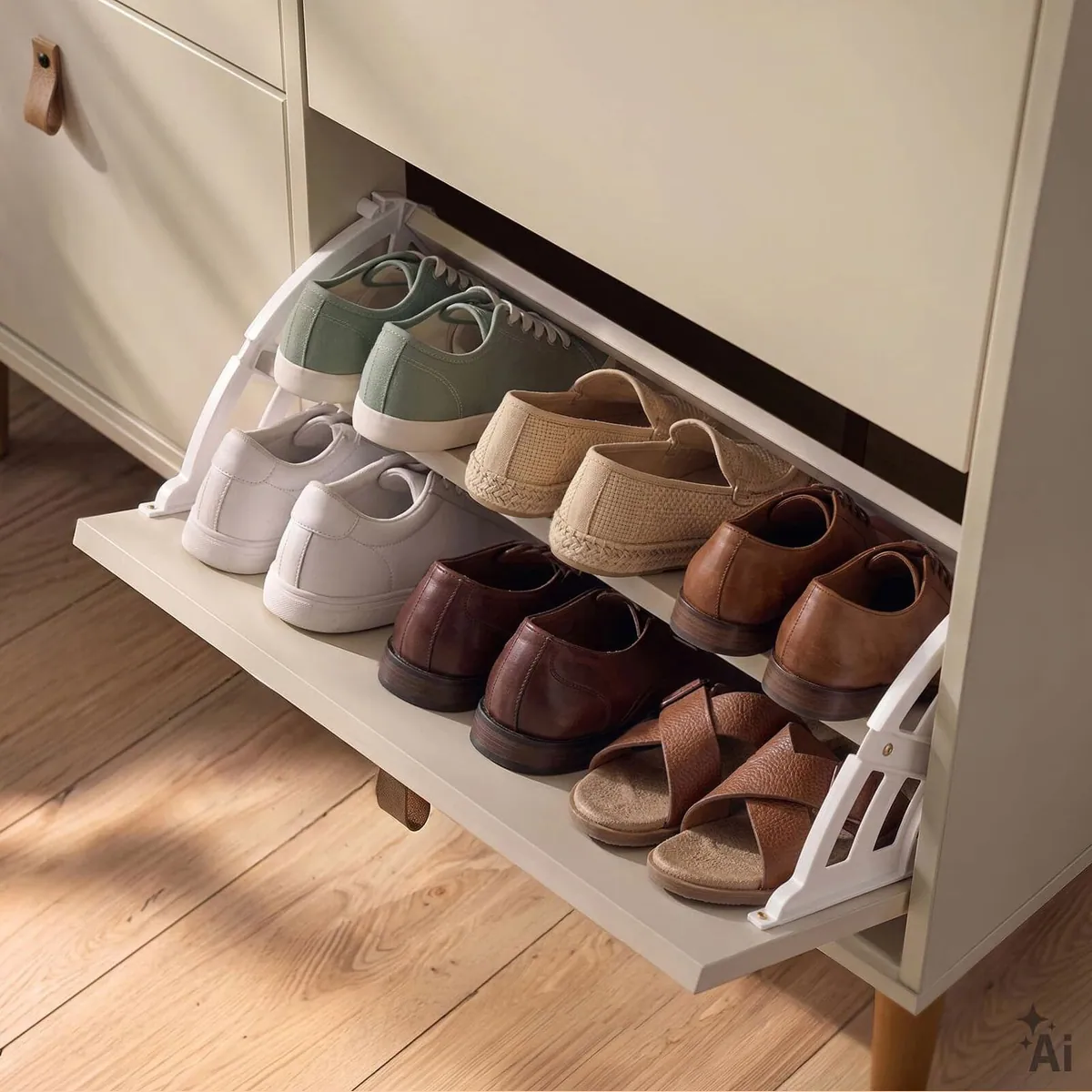 IDIMEX Schuhkipper MIKKA, schmaler Schuhschrank mit 4 Klappen in Kaschmir/Eiche 5